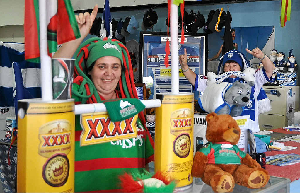 FRIENDSHIP TO THE SIDE: South Sydney Rabbitohs supporter Jo Cristina and her Bulldogs supporting friend, Karen McKavanagh are eagerly awaiting Sunday’s clash. FRIENDSHIP TO THE SIDE: South Sydney Rabbitohs supporter Jo Cristina and her Bulldogs supporting friend, Karen McKavanagh are eagerly awaiting Sunday’s clash.
